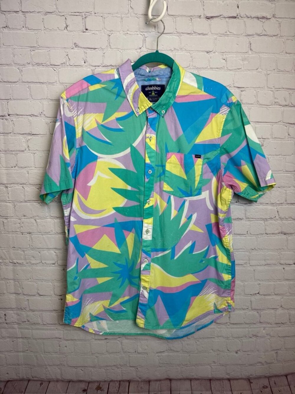 Chubbies tropical button down cotton neon retro casual shirt size XL preppy